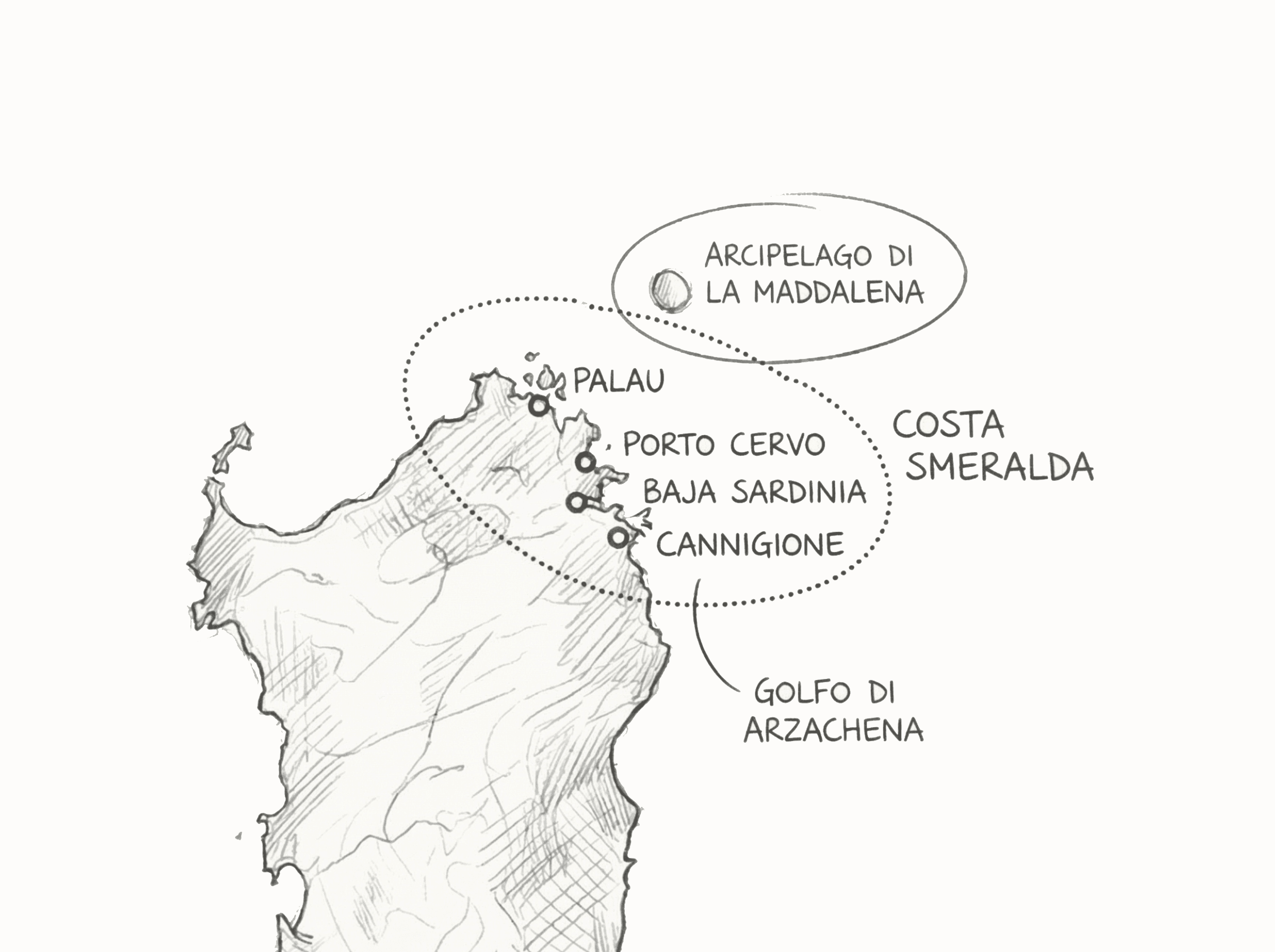 Map of Sardinia coast - La Maddalena, Costa Smeralda