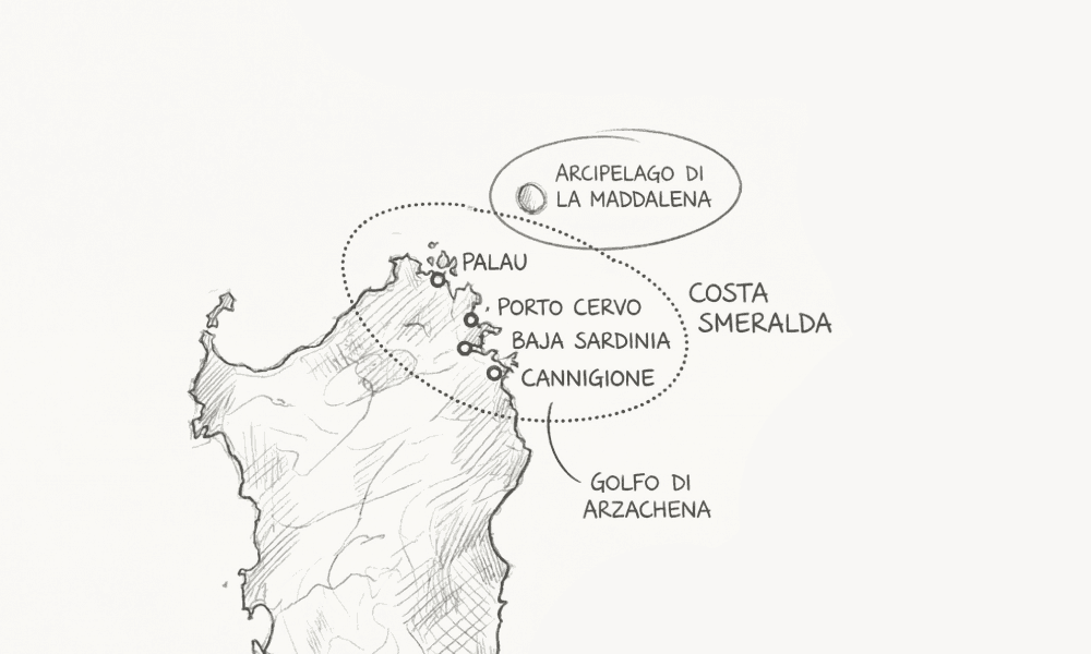 Map of Sardinia coast - La Maddalena, Costa Smeralda