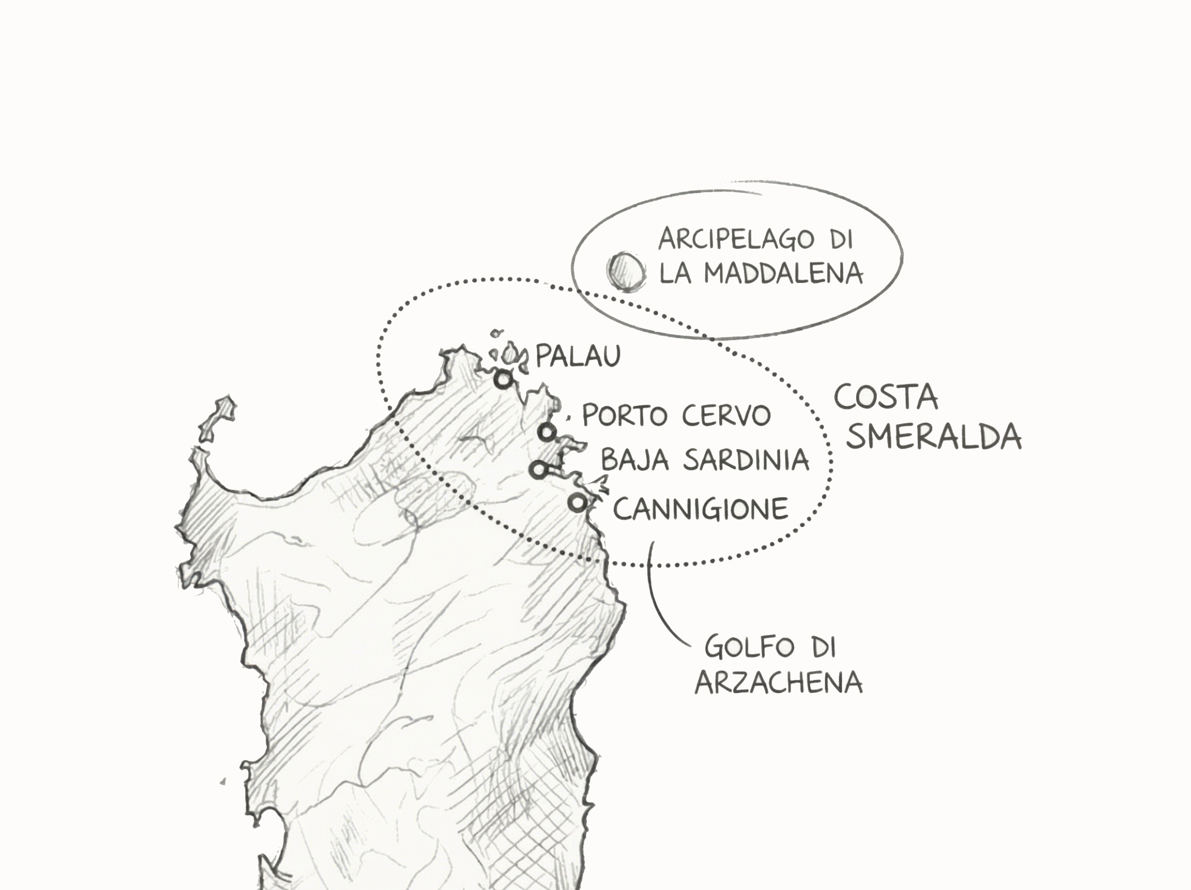 Map of Sardinia coast - La Maddalena, Costa Smeralda